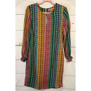 VILAGALLO Colorful Geometric Print Long Sleeve Keyhole Neck Dress Size 42